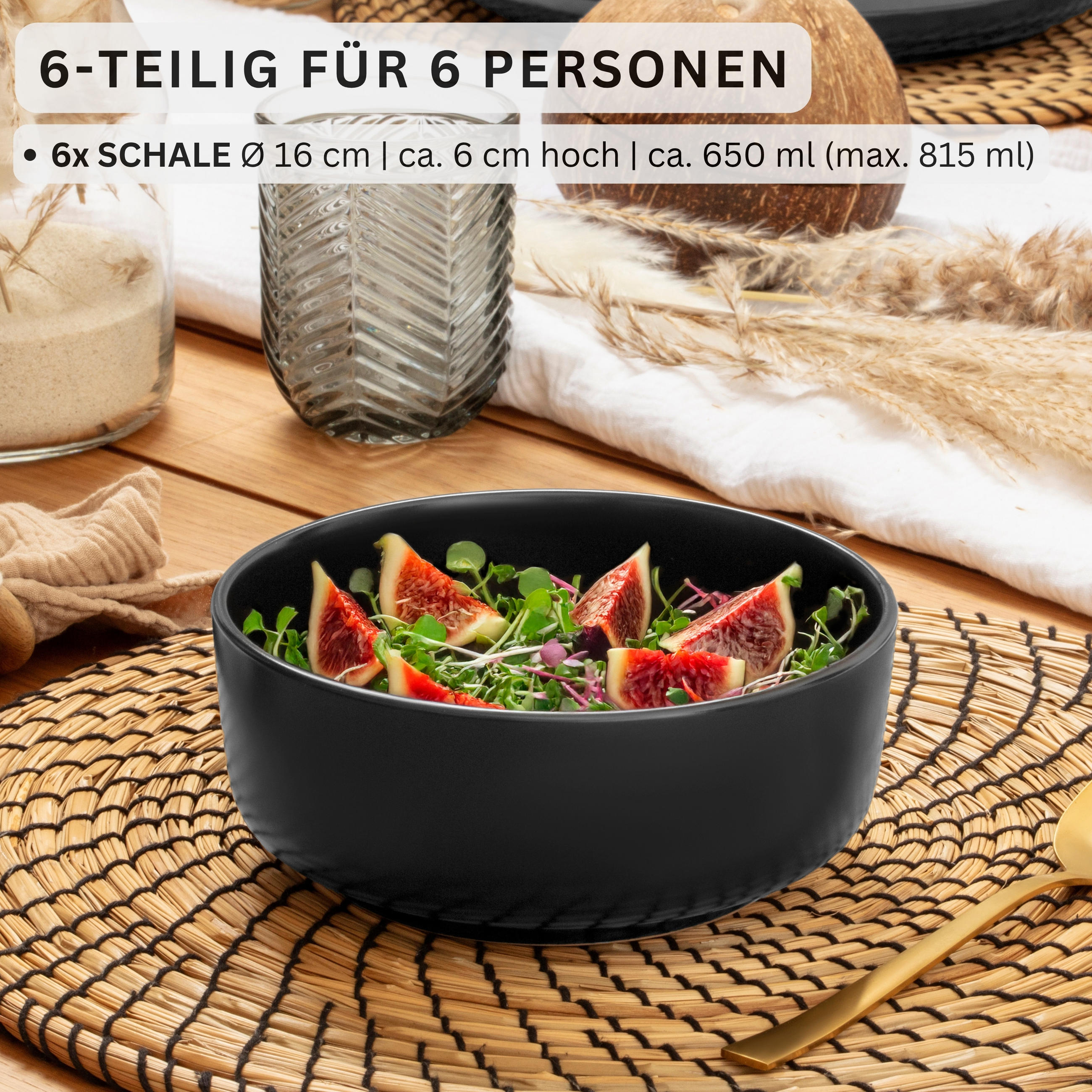 SCHALEN SET MADEIRA - 6 teilig aus Steingut - Schwarz, Keramik (16cm) - Sänger