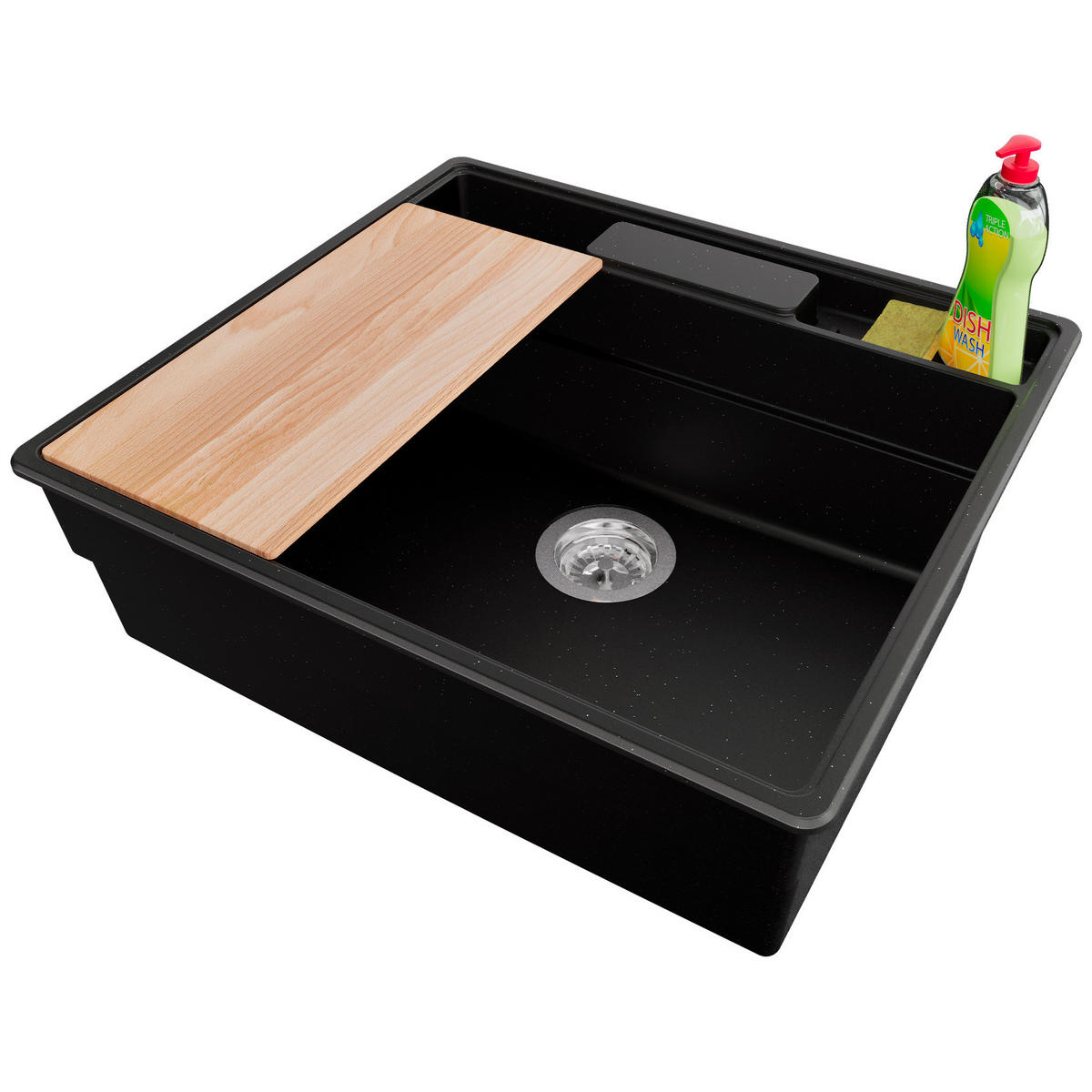 SPÜLBECKEN New York, 2-er set Schwarz Metallic 58/53 cm 1 Becken + Ablauf-Set + Küchenzubehörset ab 60er Unterschrank - Chromfarben/Schwarz Hochglanz, Kunststoff (58/20/53cm) - Primagran