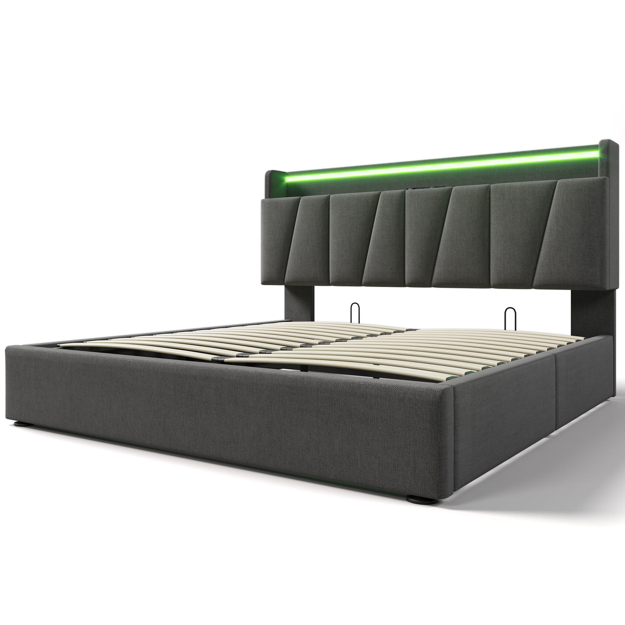 POLSTERBETT 160/200 cm Grau mit USB Ladefunktion, LED-Beleuchtung und Stauraum-Kopfteil - Grau, Textil (160/200cm) - Oxeza