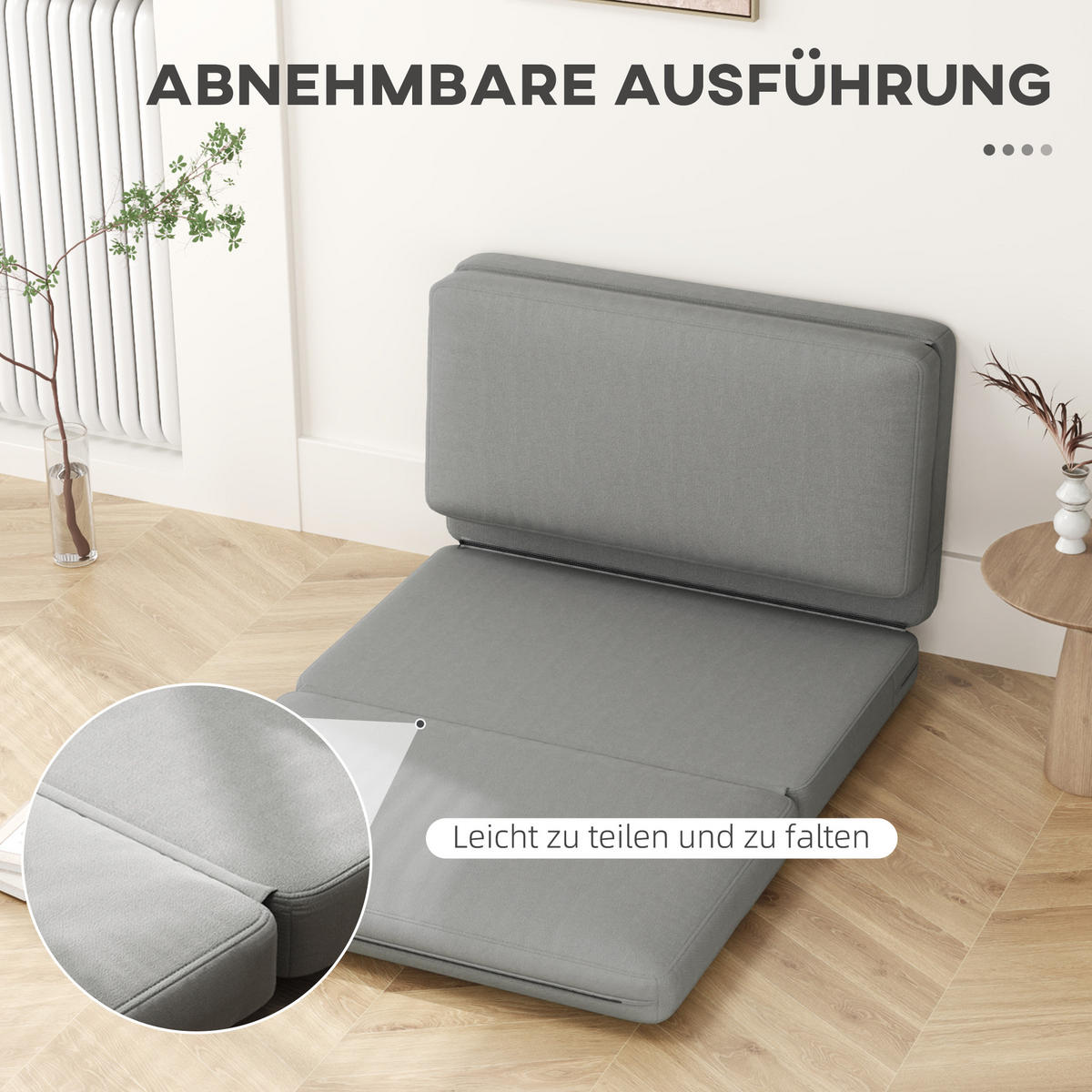 BODENSOFA 3-in-1 Klappbar Schlafsofa mit Samtoptik für Schlafzimmer, Wohnzimmer - Hellgrau, Textil (120/10/275cm) - HOMCOM