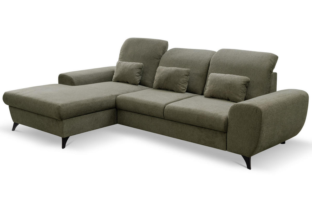 ECKSOFA LUCE L-S Olivgrün Plüsch-Stoff mit Schlaffunktion - Olivgrün, Holz (279/172cm) - MASSENO