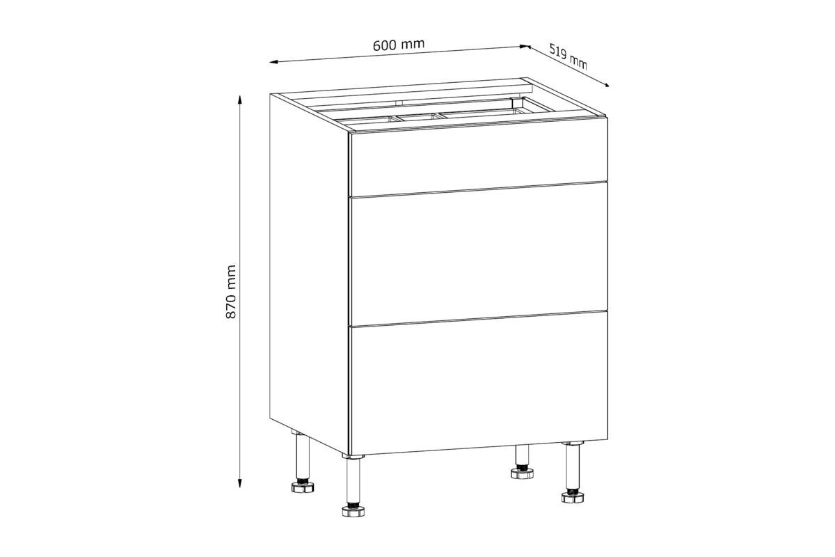 UNTERSCHRANK D60S3 AX – Sorento – Sonoma Eiche - Sonoma Eiche, Holzwerkstoff (60/87/52cm) - ROYAL24_MARKT