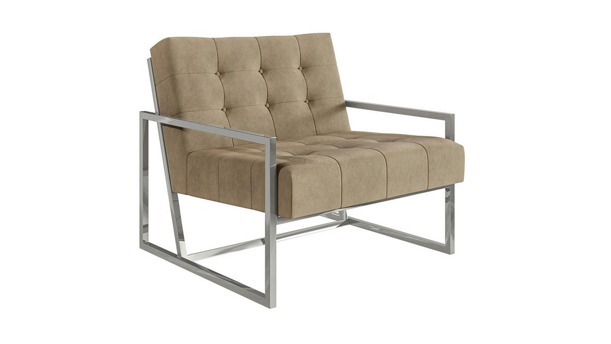 LOUNGESESSEL Duban Beige Samtstoff - Beige/Silberfarben, Holz/Textil (84/81/89cm) - S-Style Möbel
