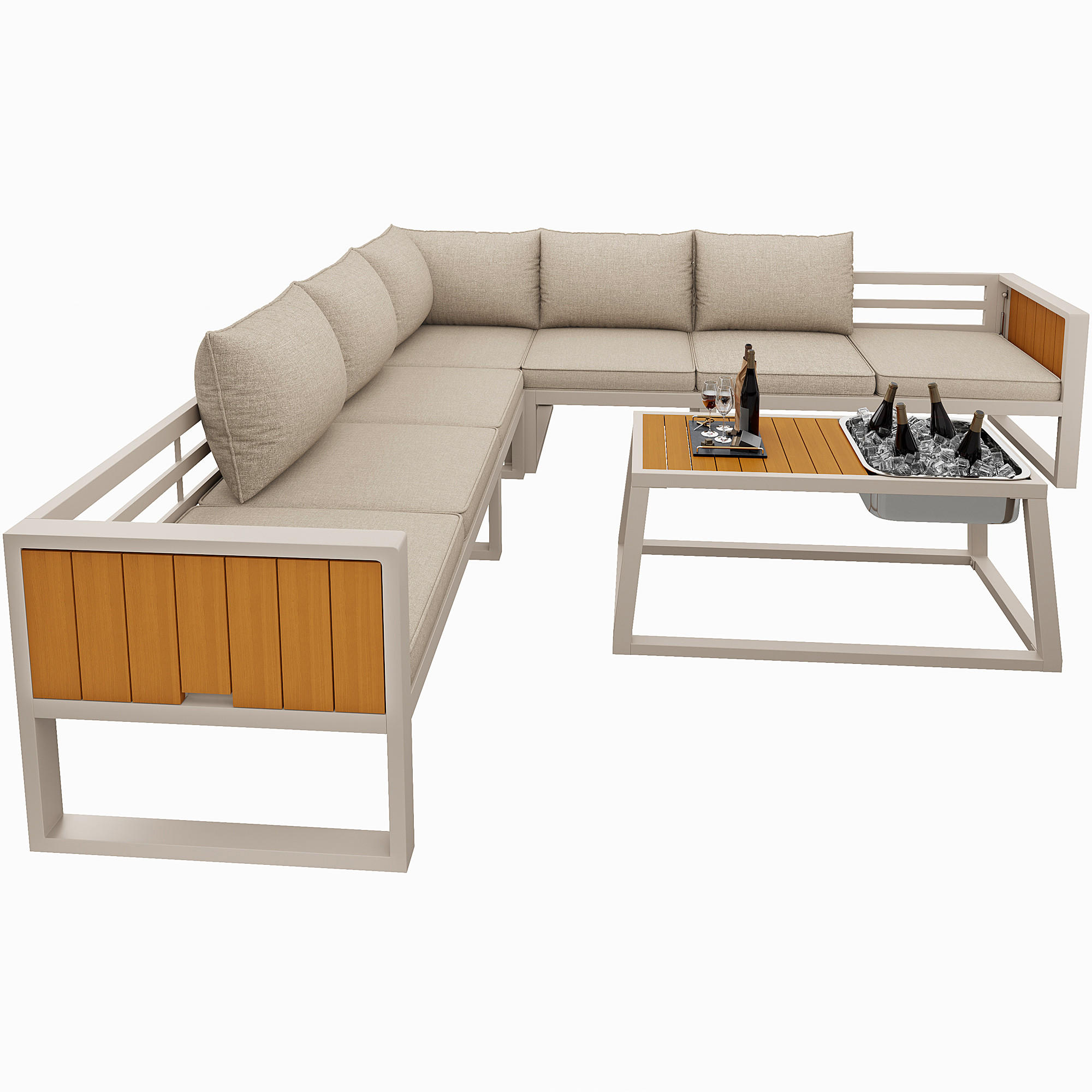 LOUNGEGARNITUR aus Eisen 178x178x62 cm Beige mit verstellbarer Rückenlehne - Beige, Metall - Modfu