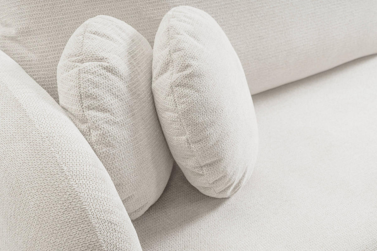 ECKSOFA AMICO R-S Weiß Geflochtener Stoff mit Schlaffunktion - Weiß, Holz (248/174cm) - MASSENO