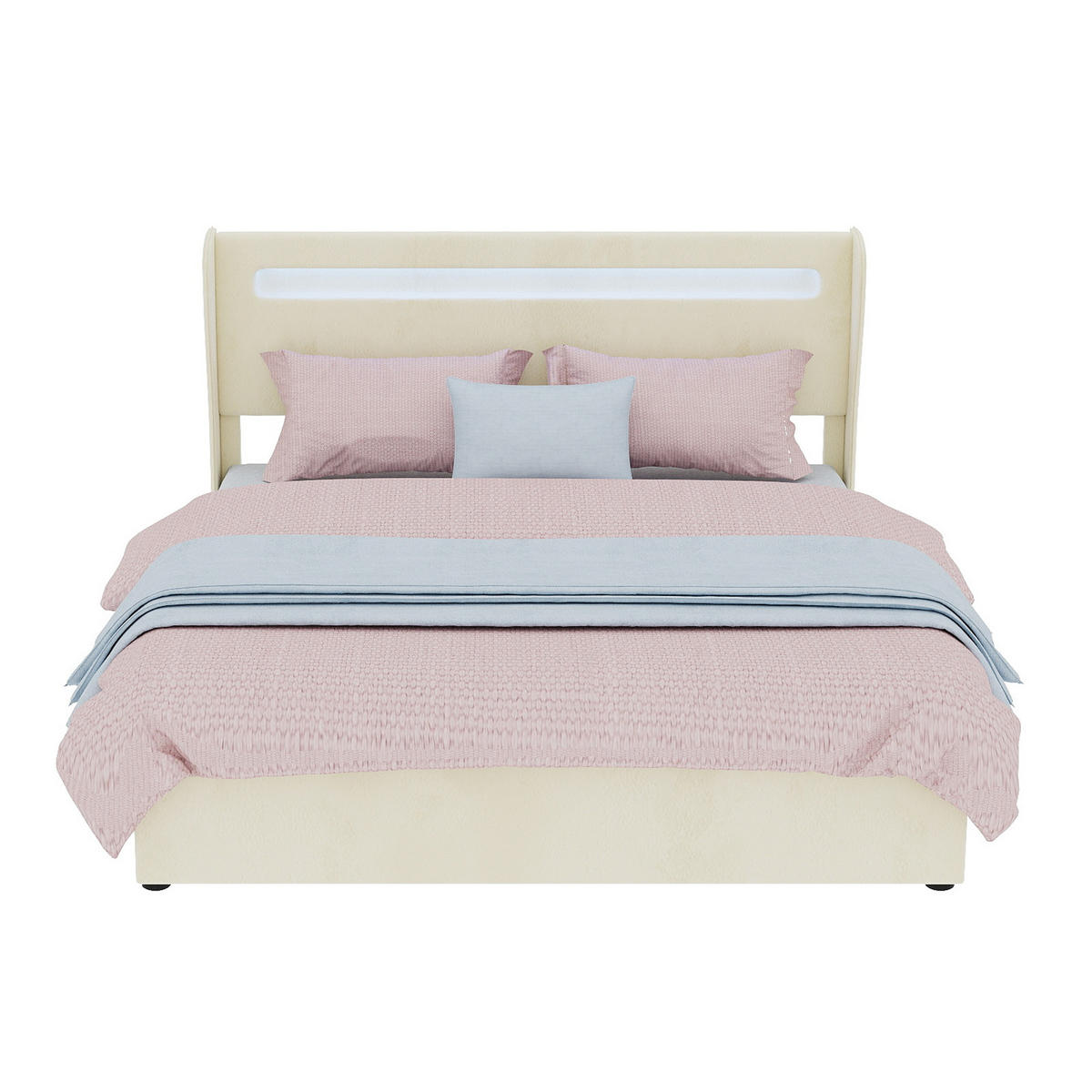 STAURAUMBETT 160/200 cm DE-32986 mit LED-Kopfteil und Matratze Beige - Beige, Metall (160/200cm) - ComfortXL