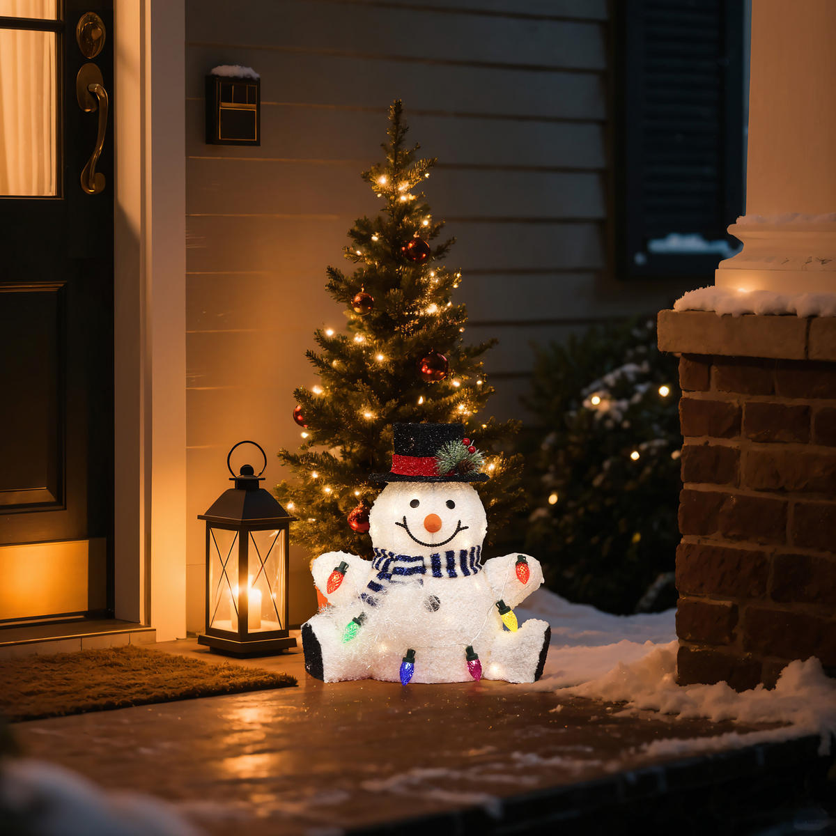 LED-SCHNEEMANN Deko, warmweiß & IP44 | 45 LEDs, 38,5 cm - Weiß, Textil (36/38.5/33cm) - Hometopia