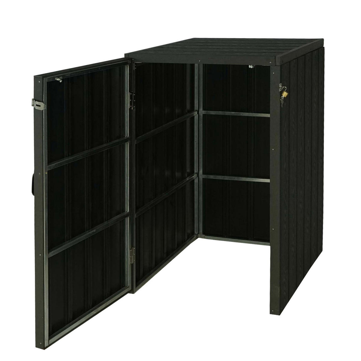 MÜLLTONNENBOX XL 1er-/2er-WPC HxBxT 117x80x105cm Metall Holzoptik erweiterbar Anthrazit - Anthrazit, Metall (80/117/105cm) - PROREGAL