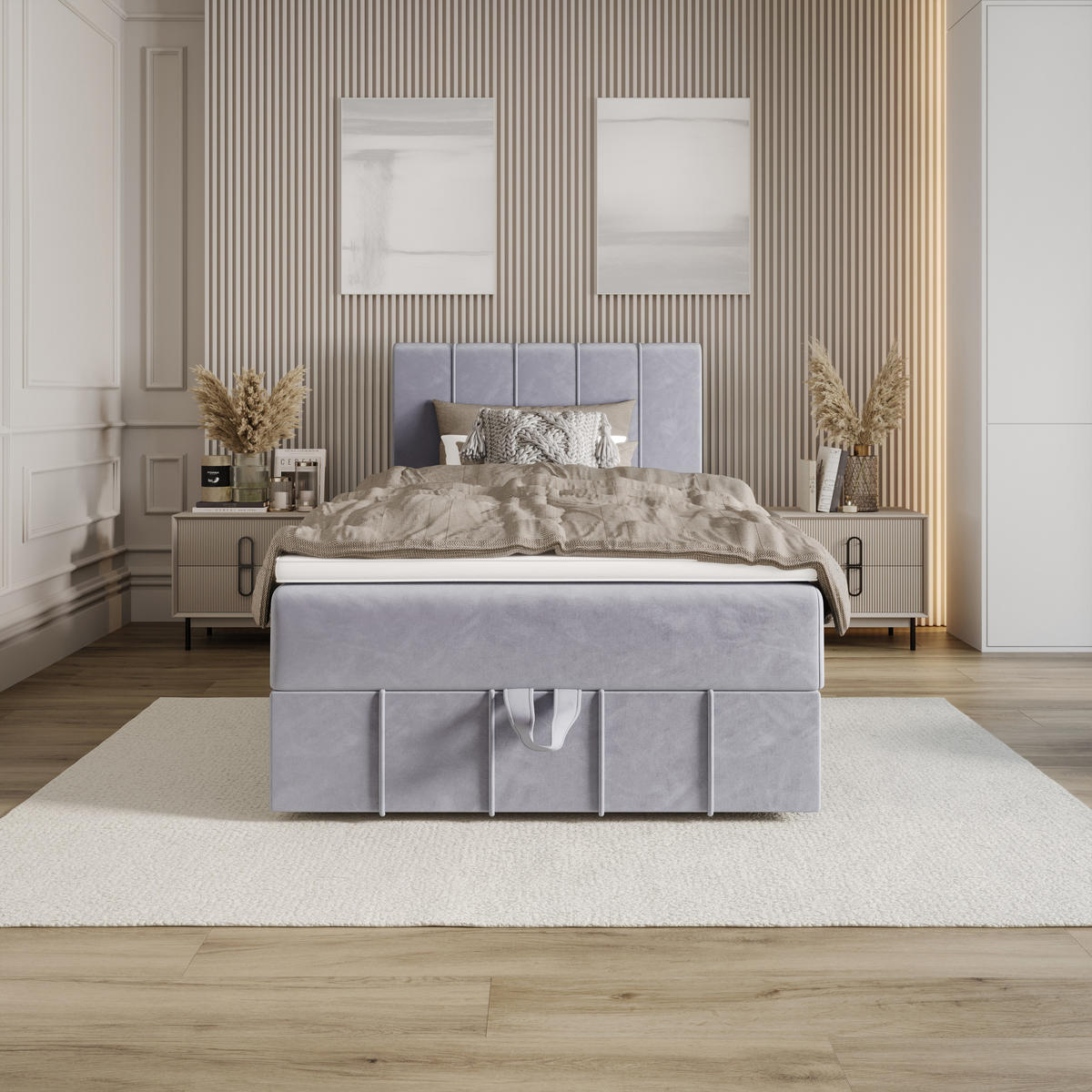 BOXBETT BAHAMA 90x200 Monolith 70, mit Matratze H3 und Topper, Hellblau - Hellblau, Holz/Kunststoff (90/200cm) - Bedante