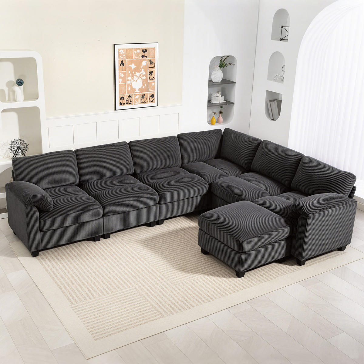 ECKSOFA Polyester Dunkelgrau - Dunkelgrau/Schwarz, Kunststoff/Textil (224/292cm) - HOMCOM