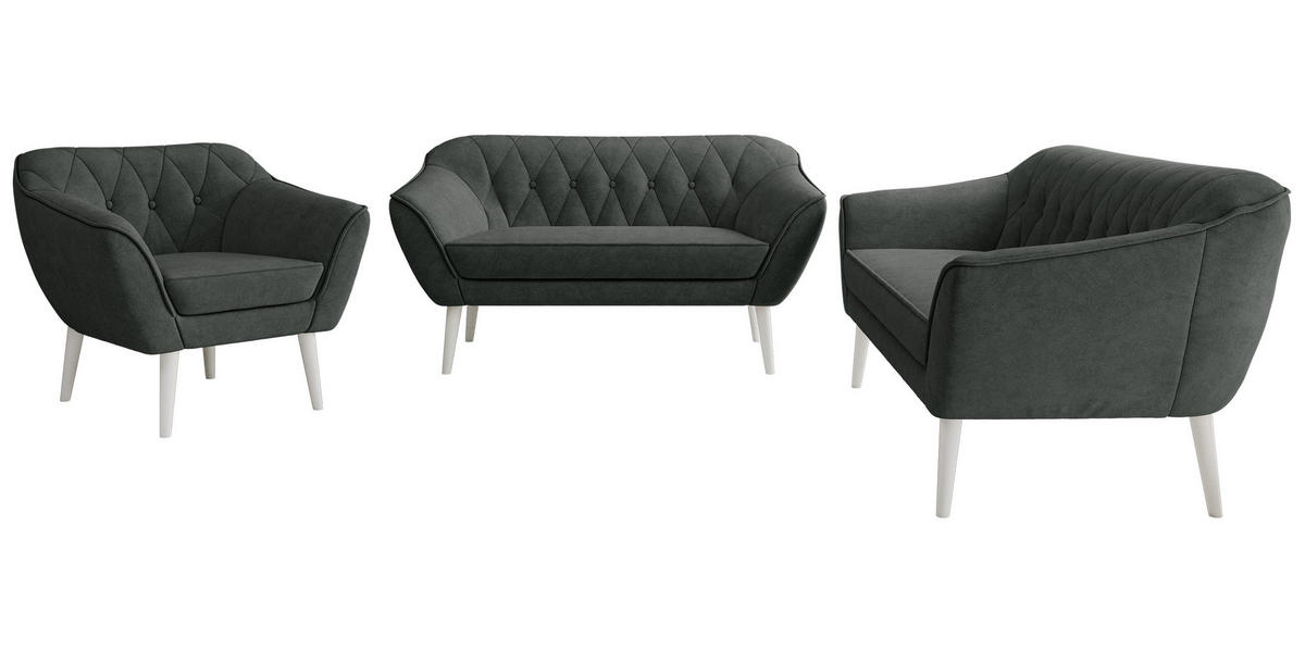 SEDACIA ZOSTAVA 3+2+1 PIRS - Tmavosivá Štruktúrovaná látka - Biele nohy - biela/grafitová, kompozitné drevo/textil (180/75/74cm) - MKS
