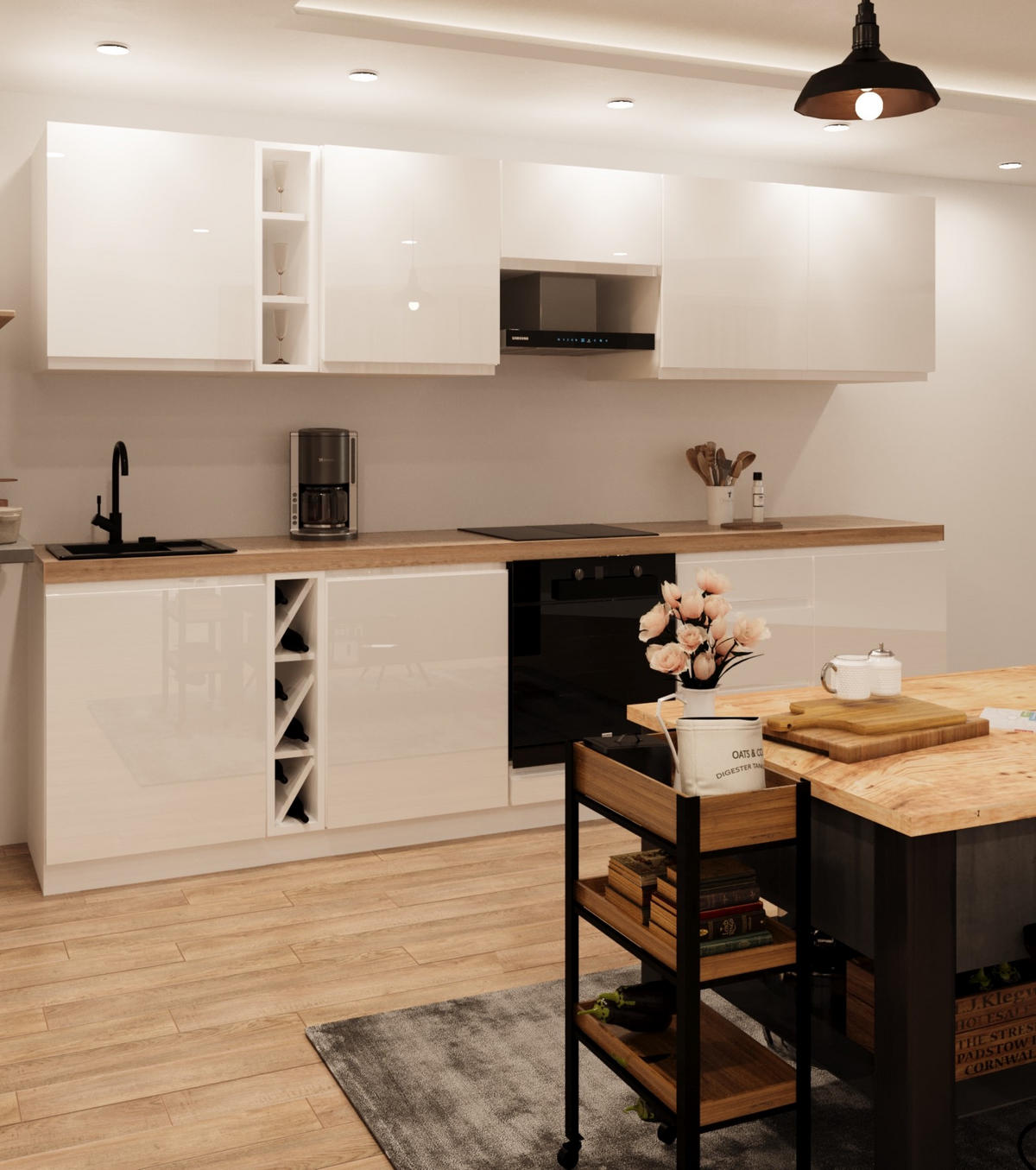 KÜCHENZEILE 320 cm - Aspen KA15-M320- in Weiß/Hochglanz - Weiß Hochglanz, Holz (320/212/52cm)