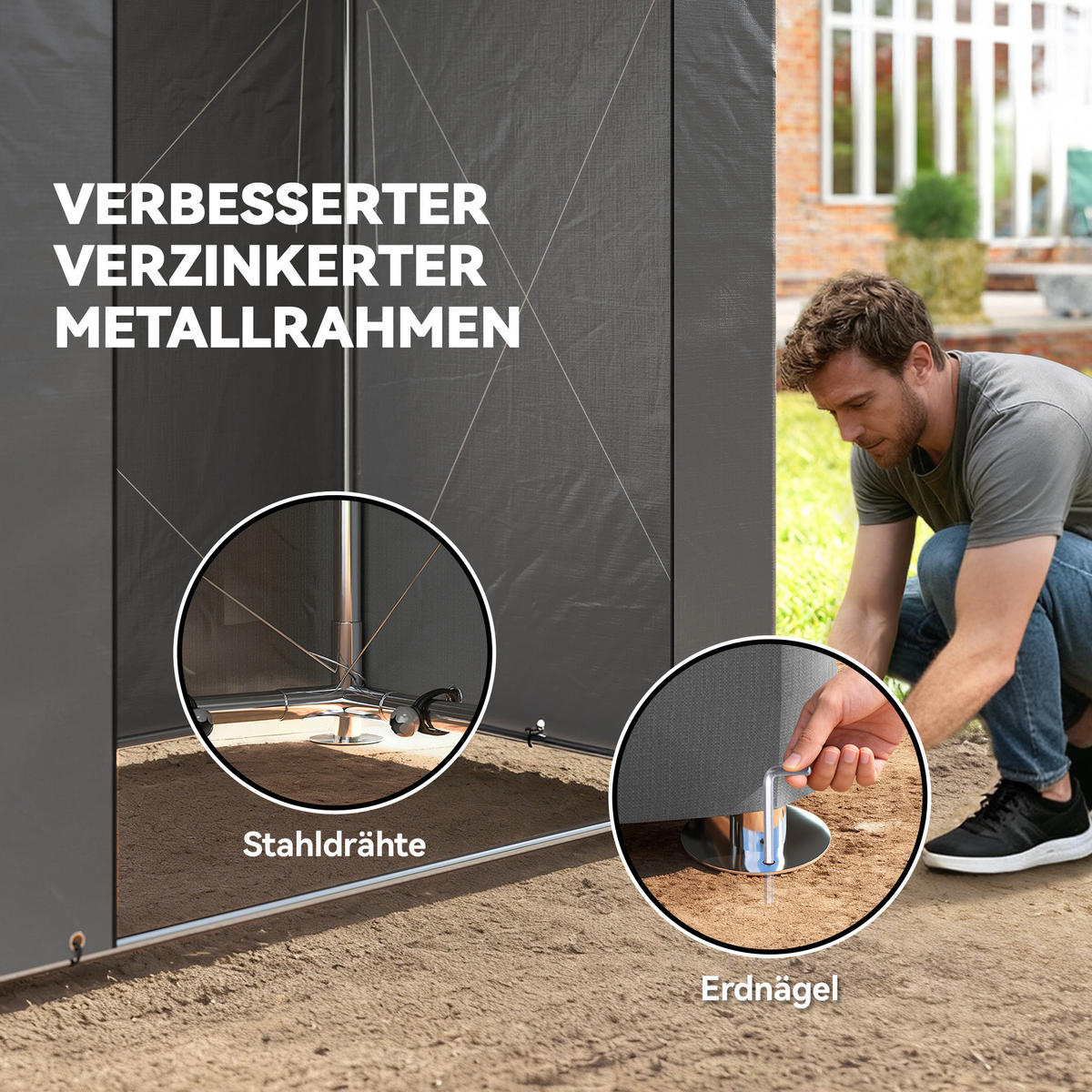 ZELTGARAGE 1,9x1,2 m Wasserdicht Garagenzelt mit aufrollbarer Reißverschlusstür - Dunkelgrau, Metall (120/204/187cm) - Outsunny