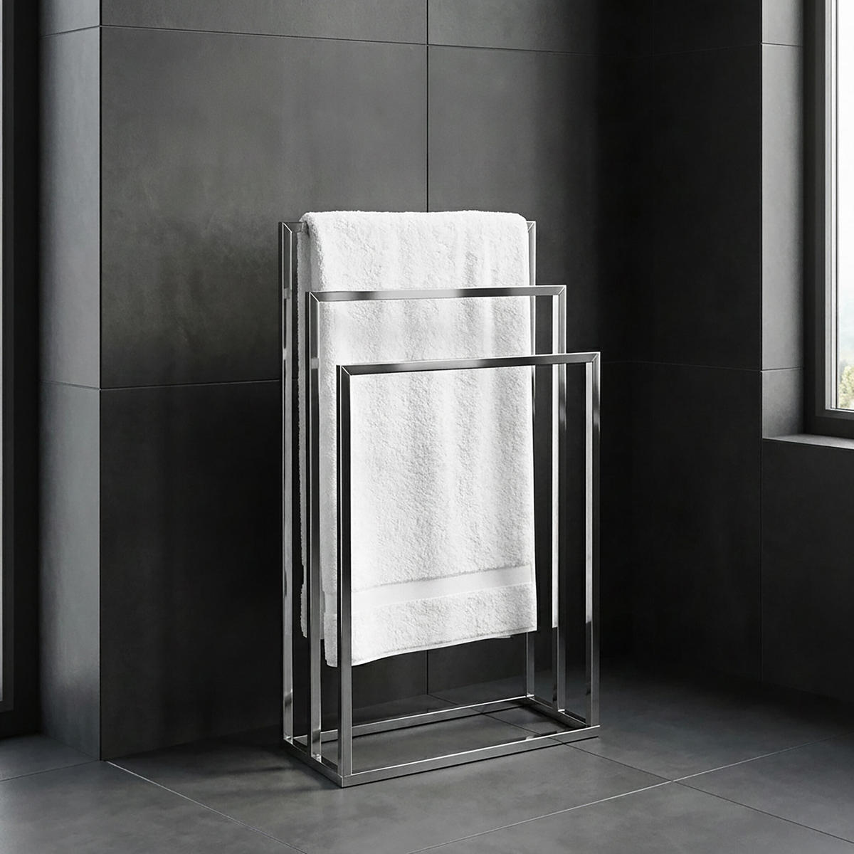 HANDTUCHSTÄNDER Silber verchromter Stahl 3-armig - Silberfarben, Metall (46/82/21cm) - Relaxdays