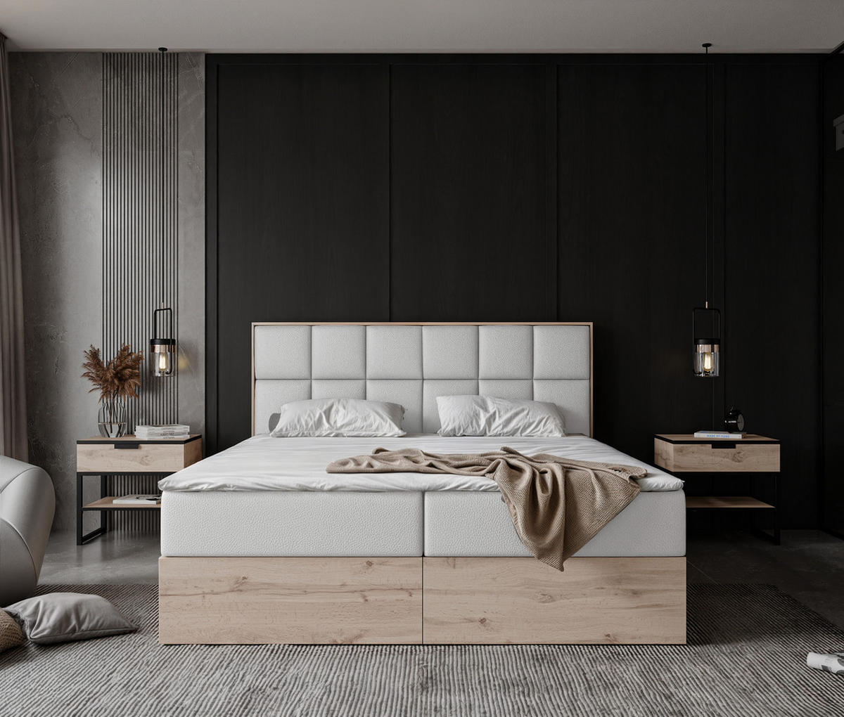 BOXBETT LAVIO II 160/200 cm, in Weiß, mit Matratze und Topper - Weiß, Holzwerkstoff/Textil (160/200cm) - Idohome