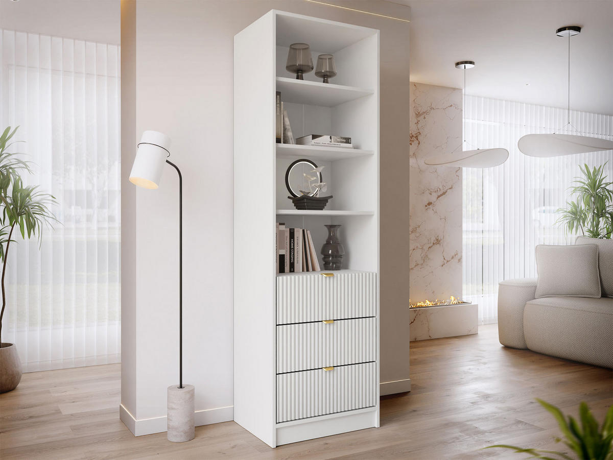 REGAL Tireno 3SZ - Goldfarben/Weiß, Holzwerkstoff/Metall (60/180/40cm) - MIRJAN24