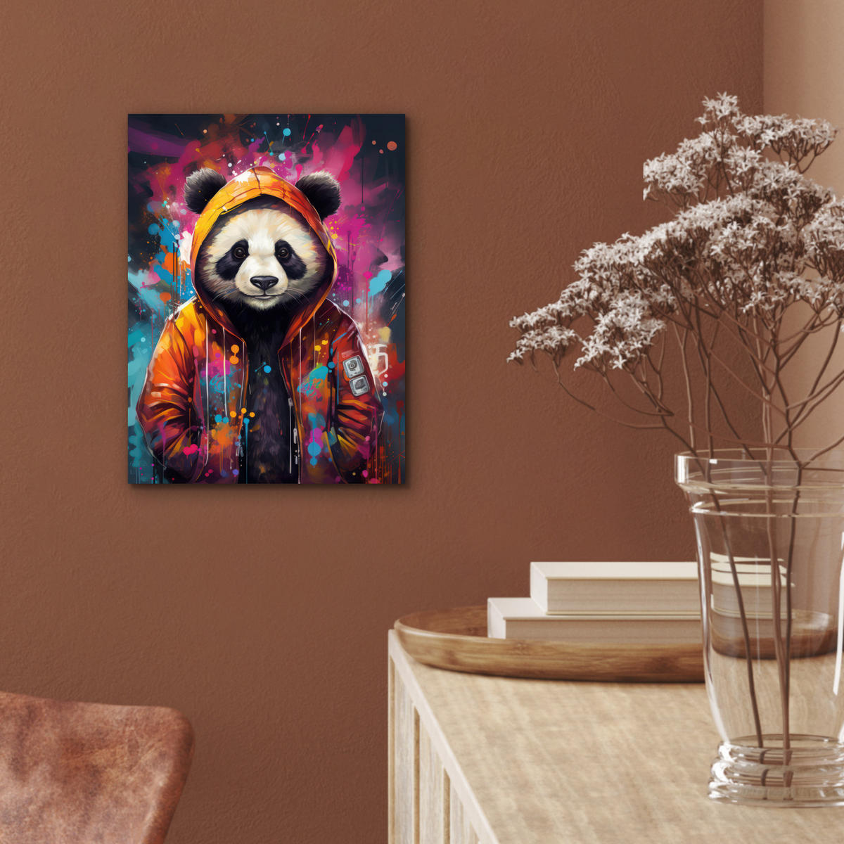 METALLBILD Panda - Jacke - Graffiti - Orange 30x40 cm - Orange, Metall (30/40cm) - MuchoWow