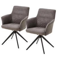 DREHBARER ARMLEHNENSTUHL - 2er-Set - Microfaser - Dunkelgrau, Textil/Metall (62/90/63cm) - home24