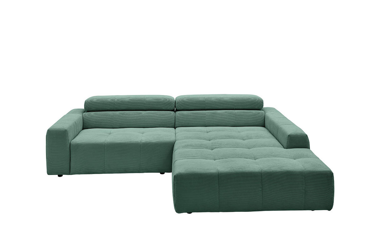 ECKSOFA MIT MOTORISCHEM SITZVORZUG RENO Smaragdgrün Cord - Smaragdgrün/Schwarz, Kunststoff/Textil (258/217cm) - KAWOLA