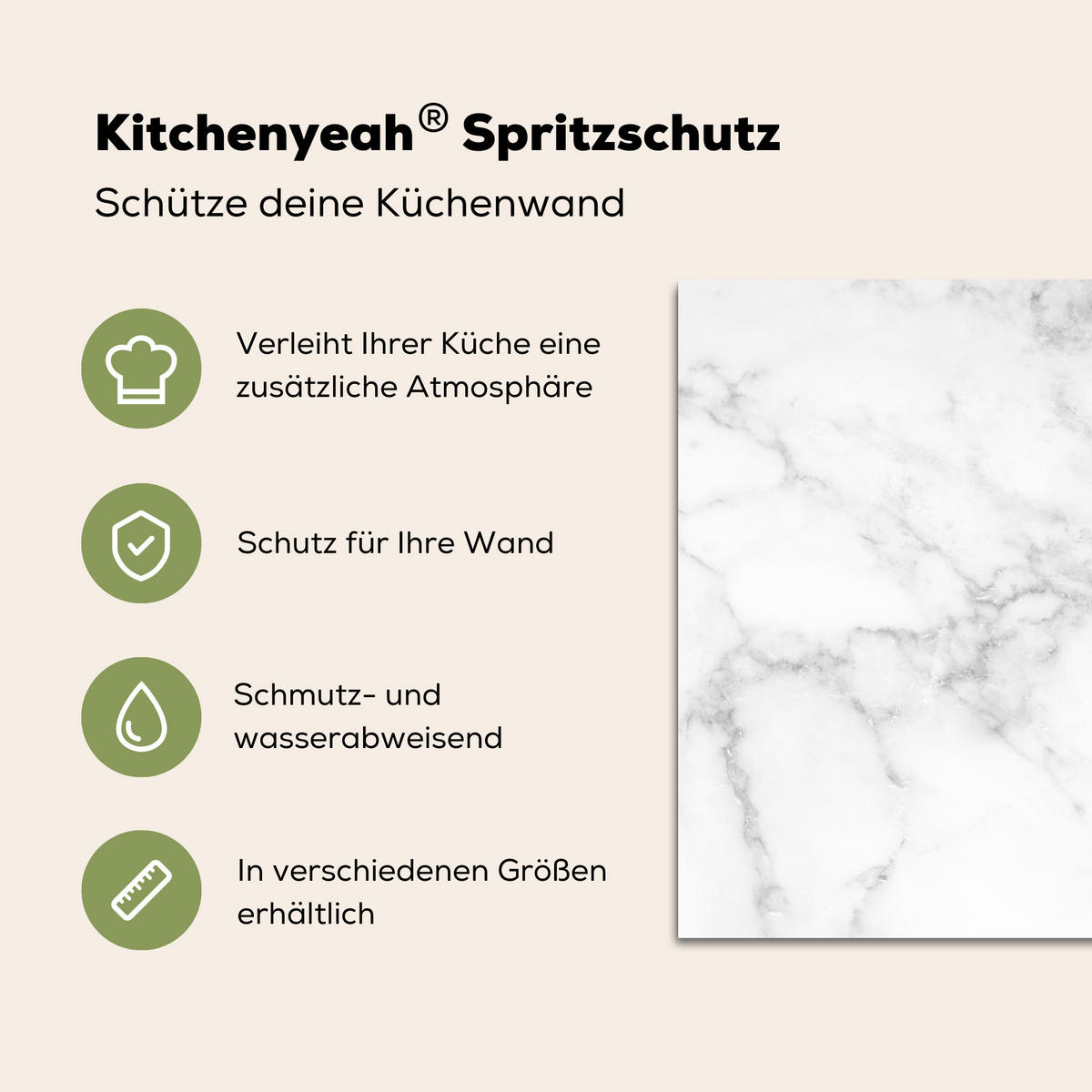 SPRITZSCHUTZ KÜCHE Marmor - Grau - Weiß - Strukturierter Marmor 60x40 cm - Weiß, Metall (60/0.3/40cm) - MuchoWow