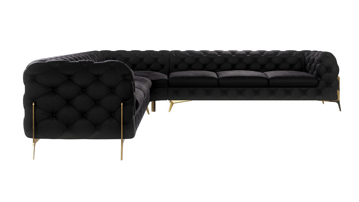 ECKSOFA Chesterfield Lexi Schwarz Samt - Goldfarben/Schwarz, Holz/Textil (323/323cm) - S-Style Möbel