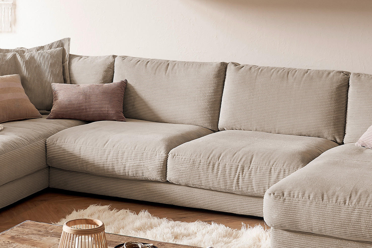 Thumbnail - Kawola Wohnlandschaft, Taupe, Textil, Echtholz, 4-Sitzer, Füllung: Komfortschaum, U-Form, 425x86x224 cm, Wohnzimmer, Sof...