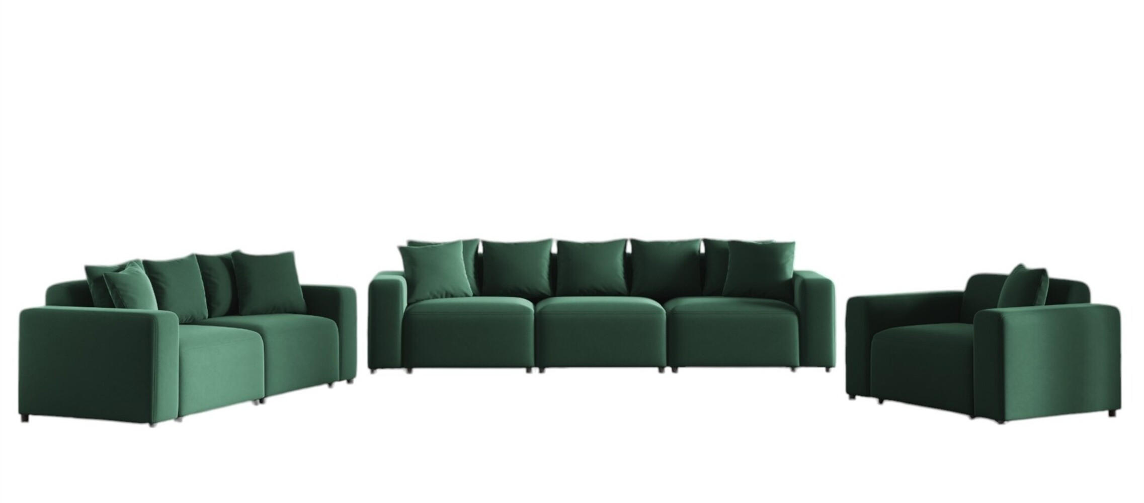 SOFASET Megan 3-2-1 In Salvador - Dunkelgrün, Holzwerkstoff/Textil (327/75/98cm) - Fun Möbel