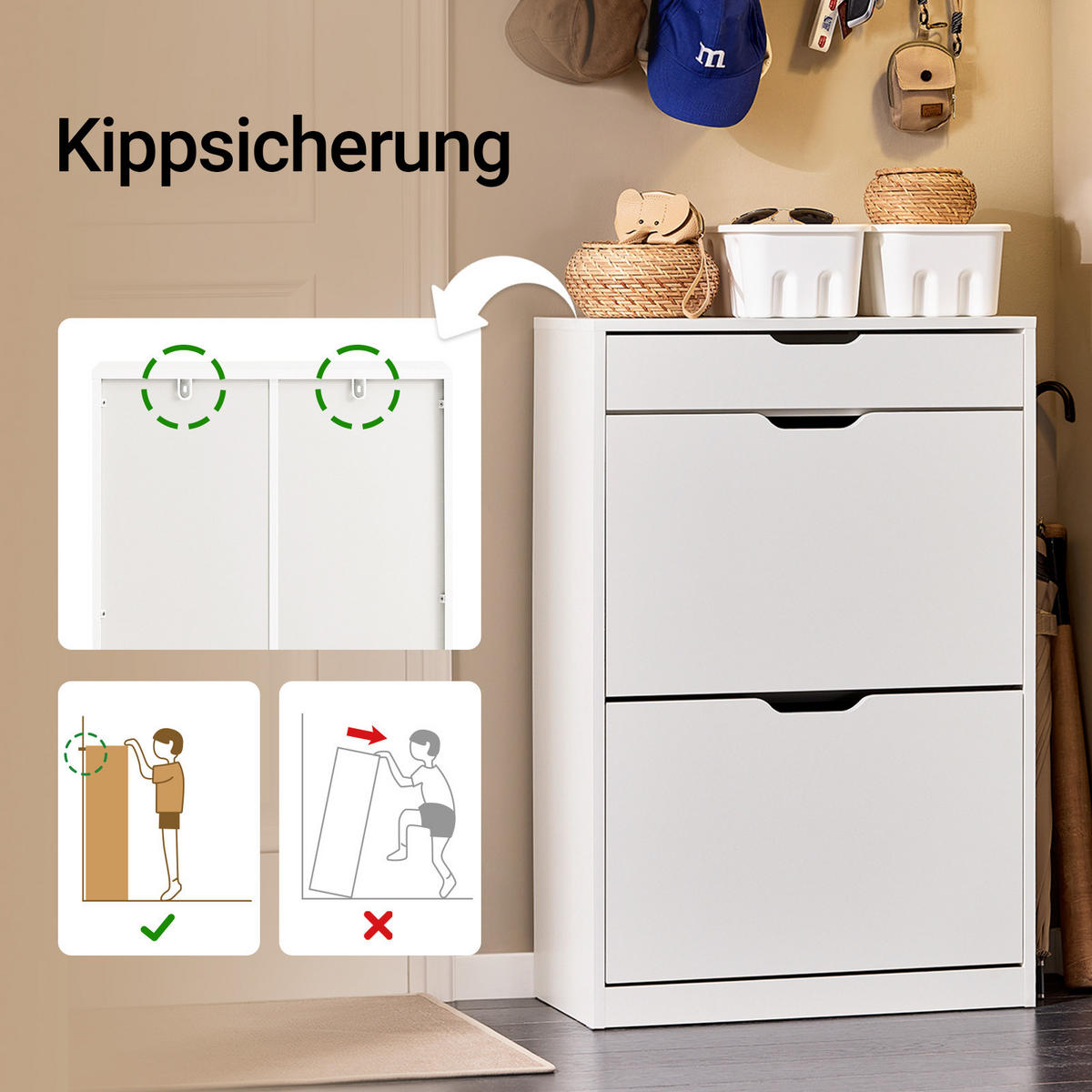 SCHUHSCHRANK Weiß - Weiß, Holzwerkstoff (60/90/30cm) - SoBuy