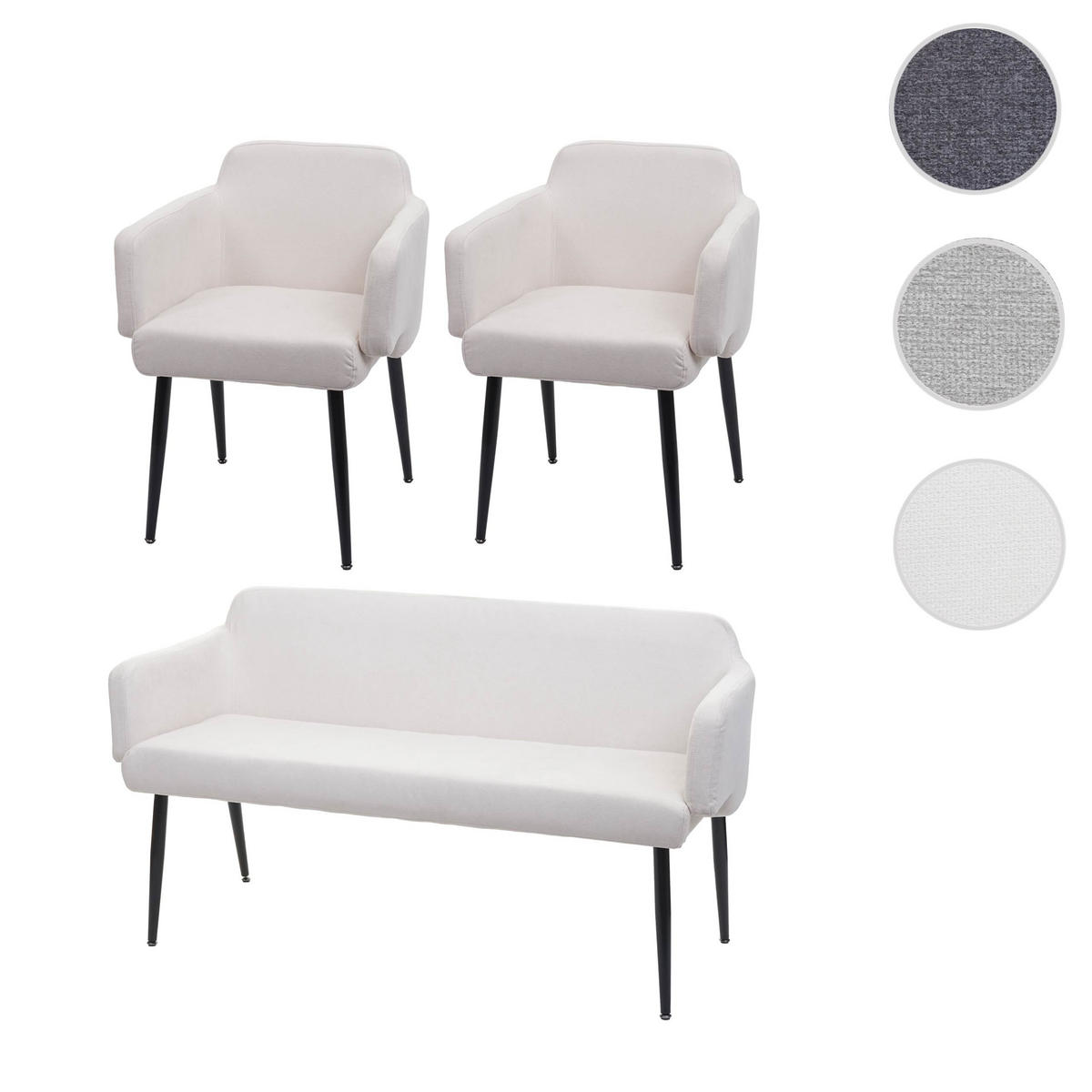 ESSZIMMER-SET Cremeweiß 3er-Set - Weiß, Textil (133/77/56cm) - MCW