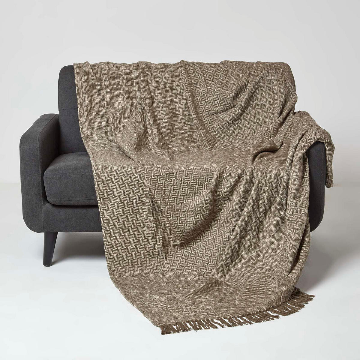 ÜBERWURF Malda 225/255 cm, Baumwolle mit Rautenmuster - Braun, Textil (225/255cm) - Homescapes