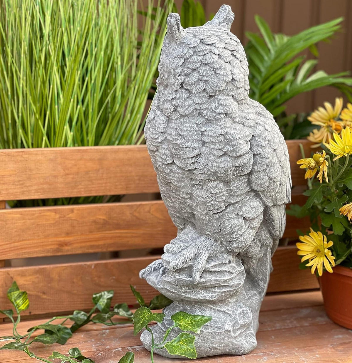 STEINFIGUR Eule Uhu groß naturgetreu frostfest Steinguss - Grau, Stein (20/41/16cm) - stoneandstyle