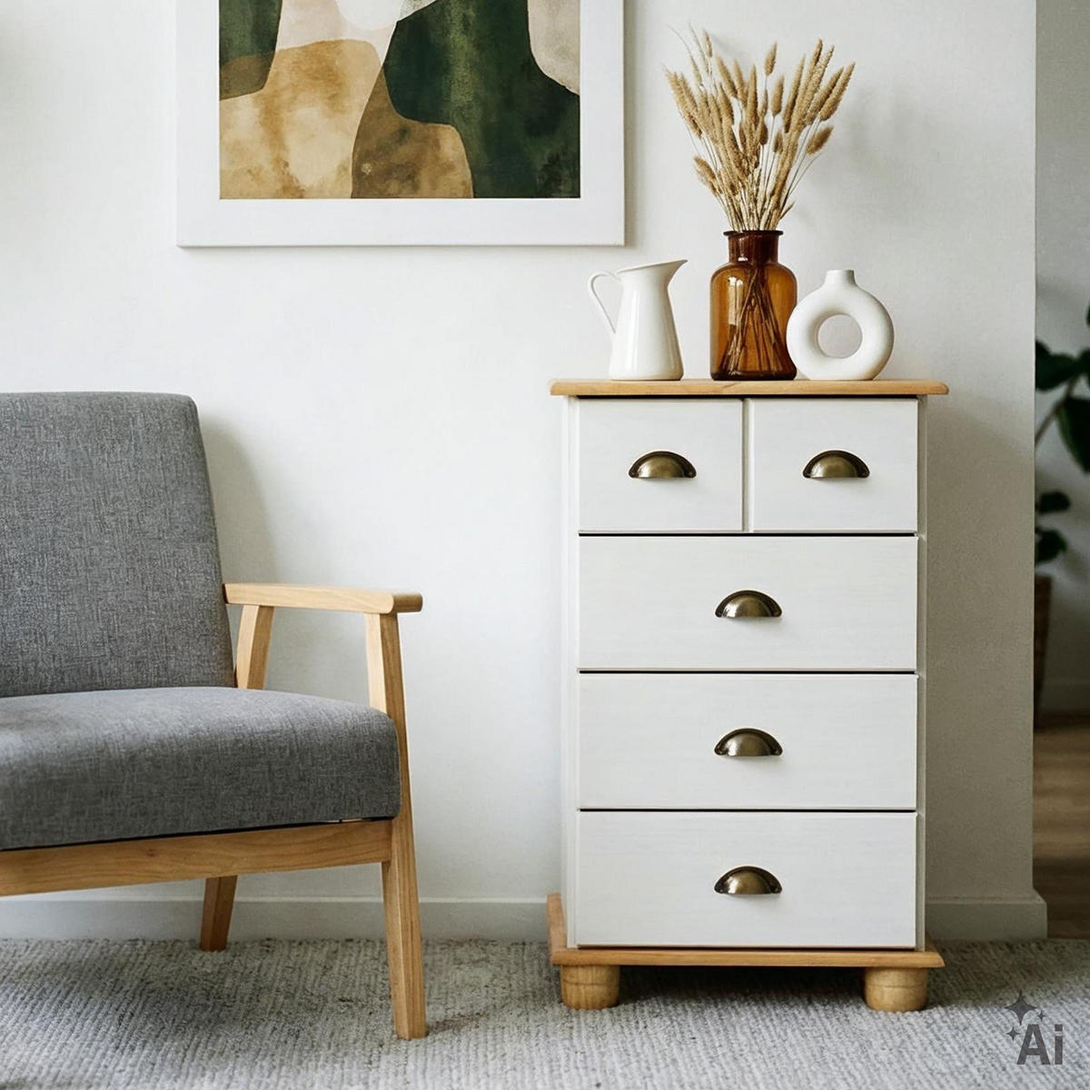 APOTHEKERKOMMODE COLMAR weiß/braun - Weiß/Braun, Holz (49/80/39cm) - IDIMEX
