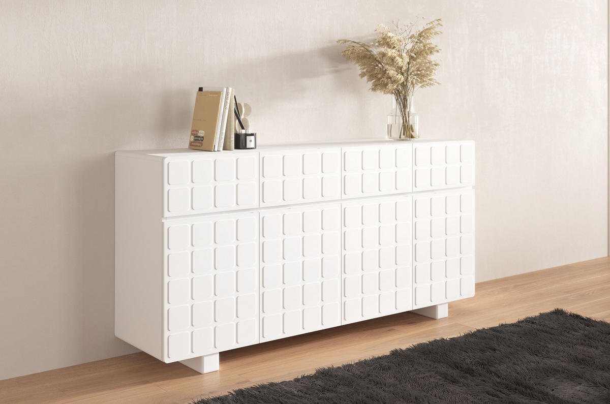 SIDEBOARD Cubo Long, Geometrische 3D Fronten, 169 cm, Weiß - Weiß, Holz/Holzwerkstoff (168.9/83.8/41.8cm) - Skandica