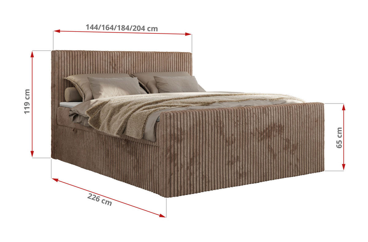 BOXBETT TILIANO DUO 140/200 - Braun Cord - H3 - Braun, Textil (140/200cm) - MKS