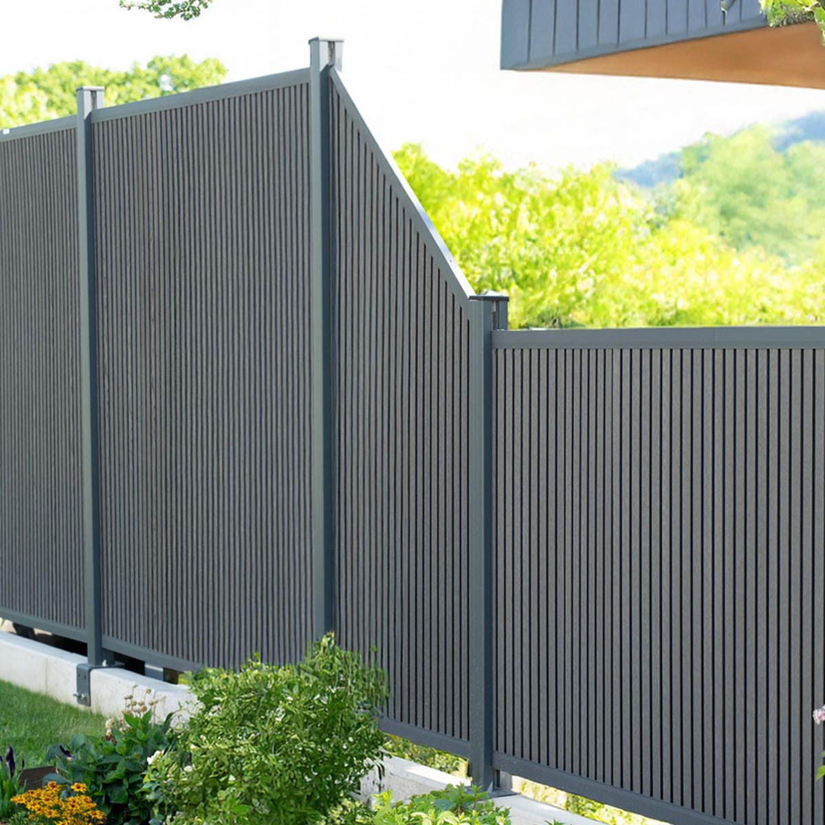 SICHTSCHUTZZAUN CALLADO PREMIUM - Paneele: Vertikale Paneele - Dunkelgrau, Kunststoff (95/185cm) - Home Deluxe