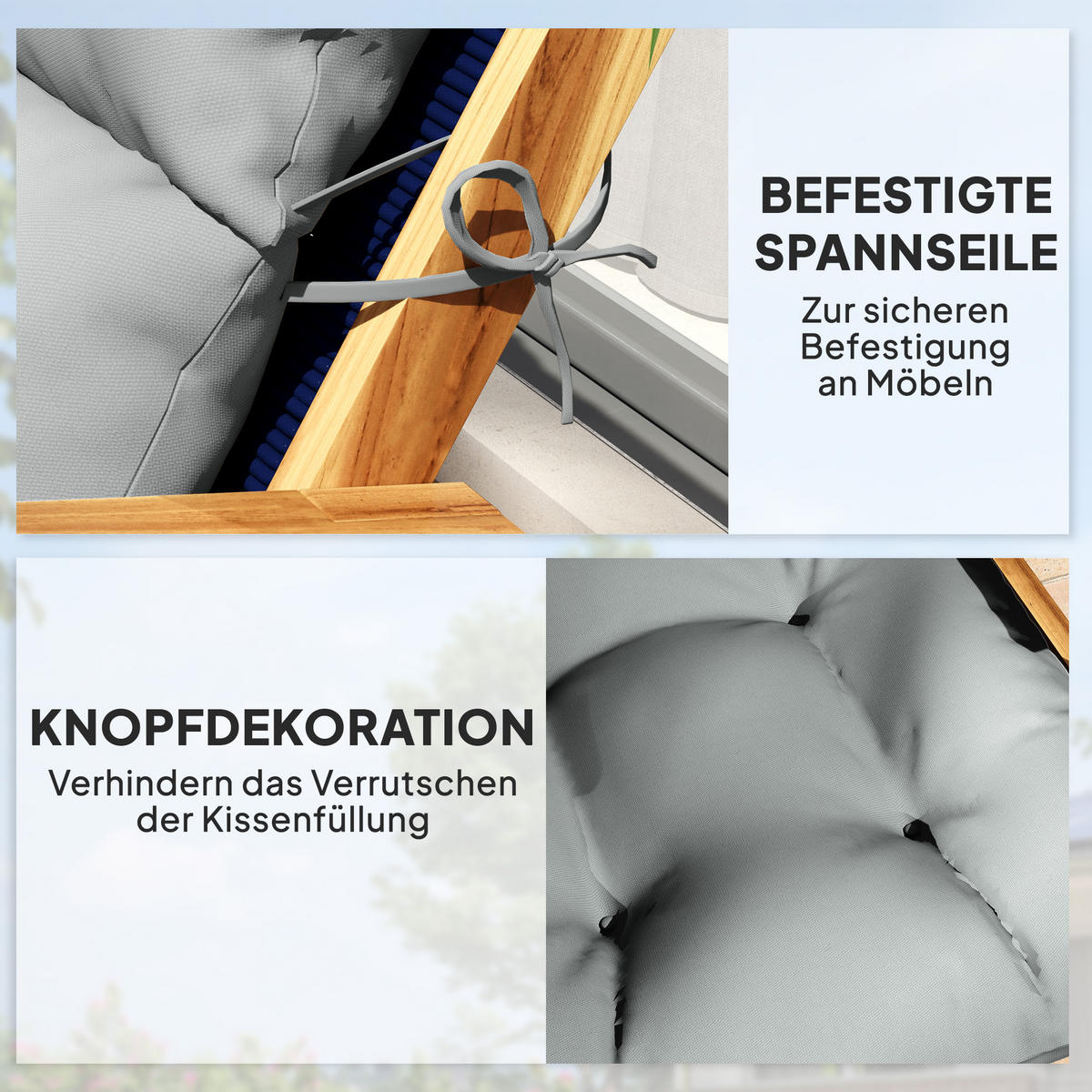 SITZKISSEN 115x56 cm - Hellgrau, Kunststoff (56/10/115cm) - Outsunny