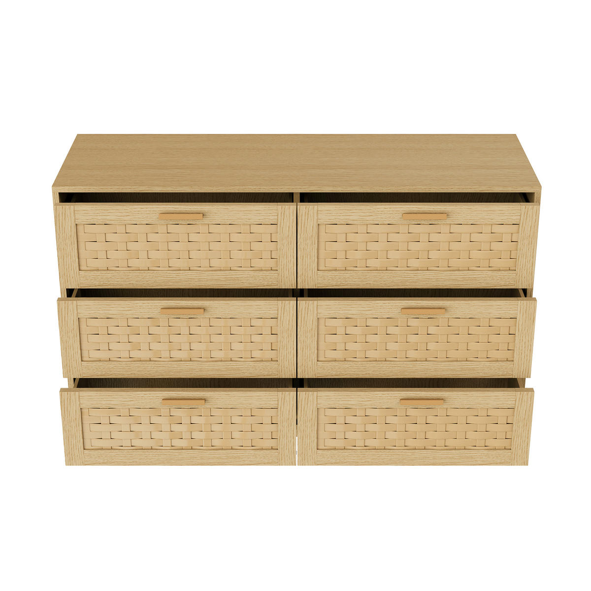 KOMMODE Holzoptik, 6 Schubladen, PVC-geflecht, 115×40×80 cm, Eichefarben - Eichefarben, Holz (115/80/40cm) - EuroLiving