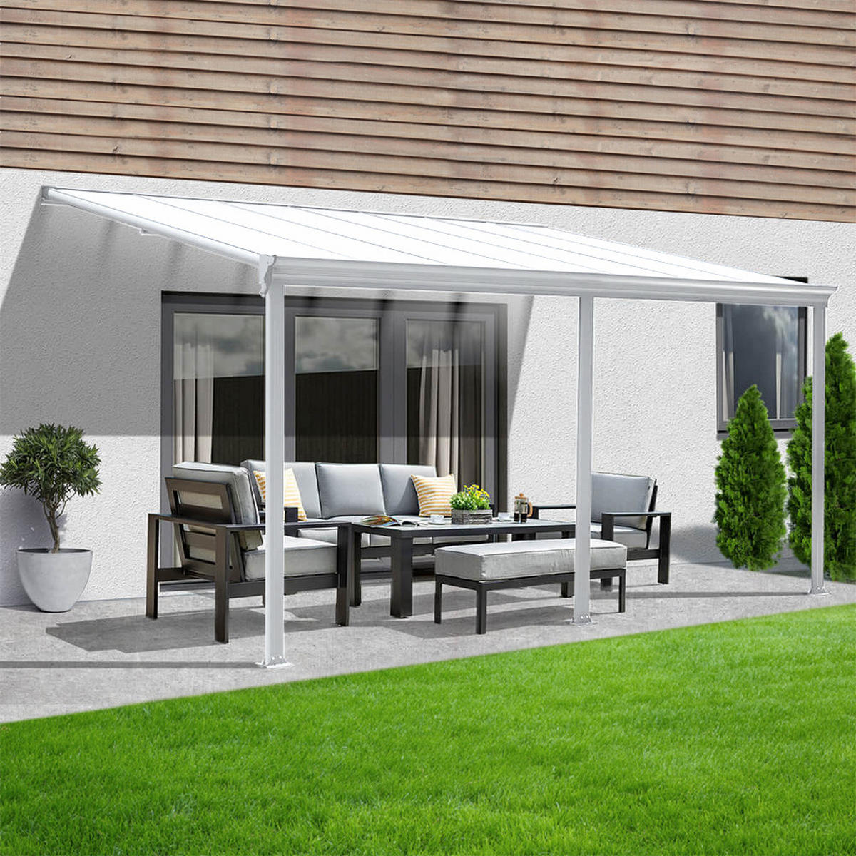 TERRASSENÜBERDACHUNG SOLIS - Farbe: Weiß, Größe: 496 / 503 x 300 / 303 x 278 / 226 cm - Weiß, Kunststoff (495/278/303cm) - Home Deluxe