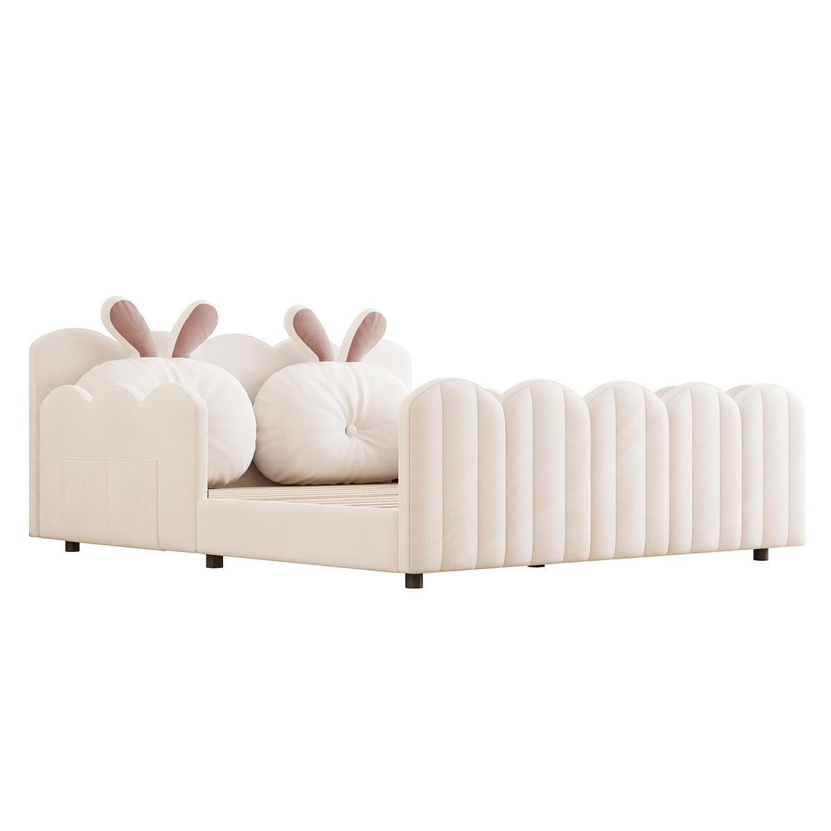 POLSTERBETT 140/200 cm in Beige mit Schutzgeländer und Kaninchen-Kopfteil Samt - Beige, Holzwerkstoff/Textil (140/200cm) - CHICFURN