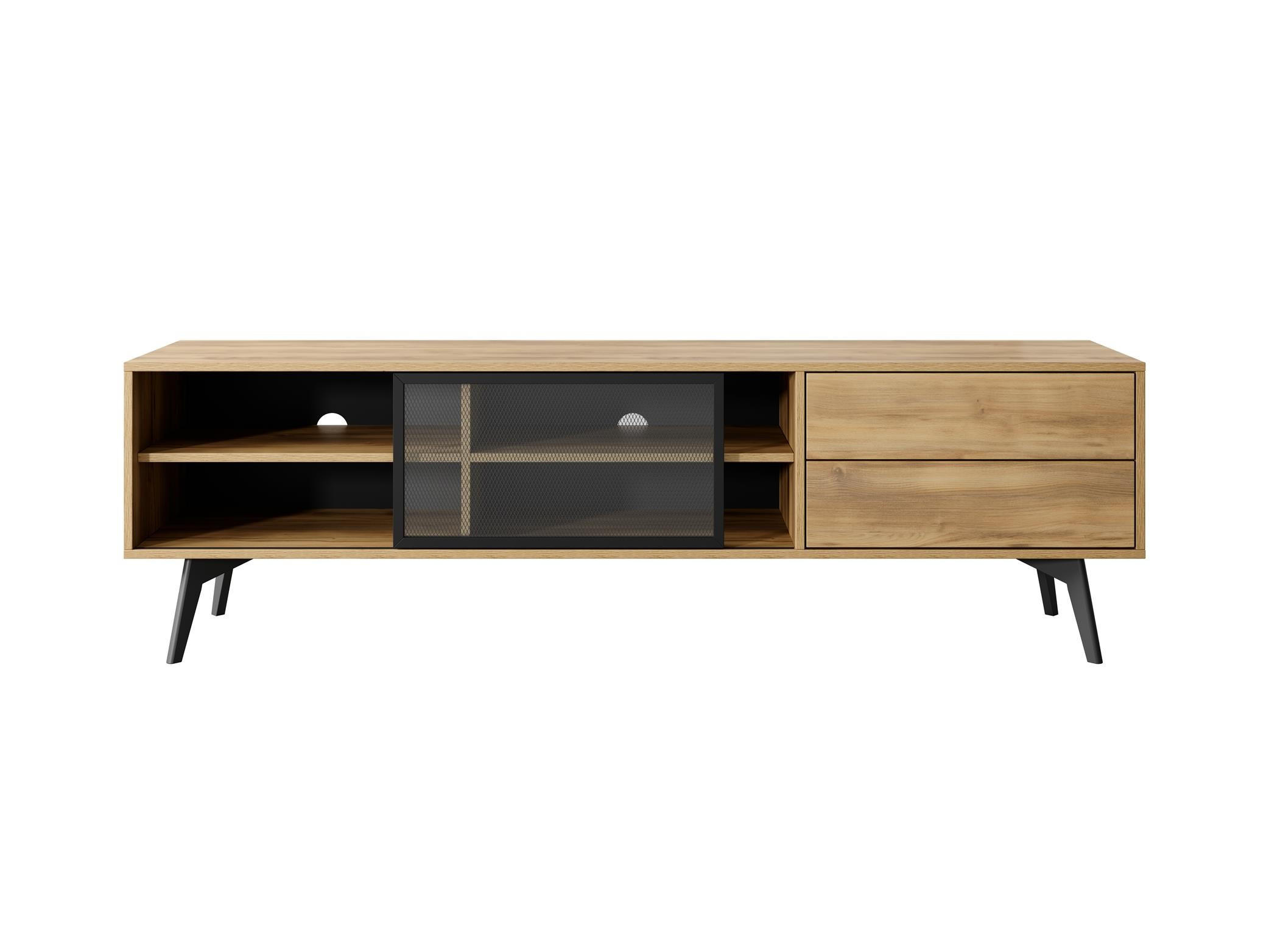 RTV-SCHRANK Swift Golden Eiche, TV-Tisch mit Schubladen - Schwarz/Braun, Holzwerkstoff (180/54/39cm) - Bettso