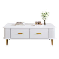 COUCHTISCH mit Schubladen geschwungenen Ecken goldenen Griffen Weiß - Goldfarben/Weiß, Holzwerkstoff (105/51/38cm) - EVRYAE