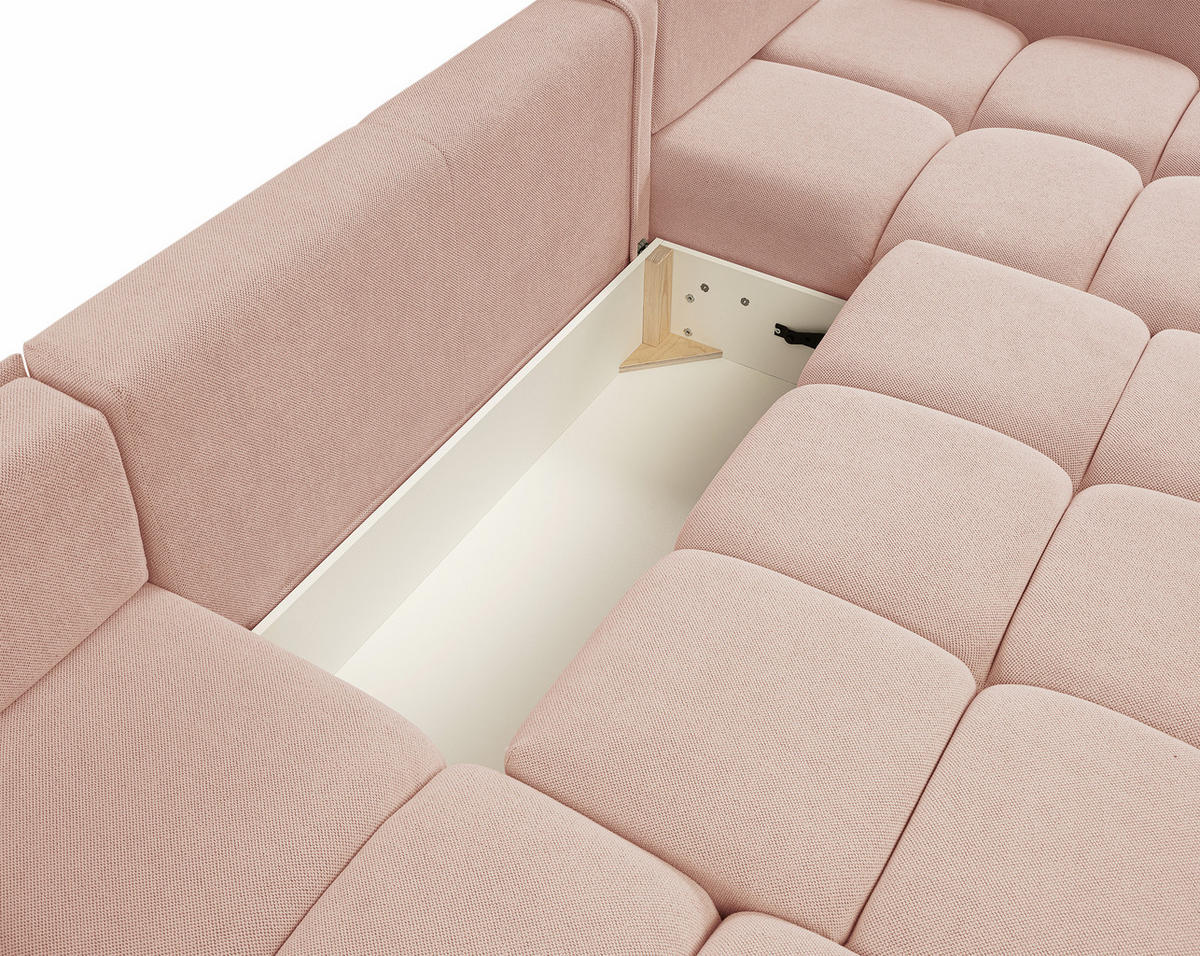WOHNLANDSCHAFT Hosio Rosa-Creme 359/177/88 cm mit Schlaffunktion - Schwarz/Rosa, Kunststoff/Textil (359/88/177cm) - AX Living