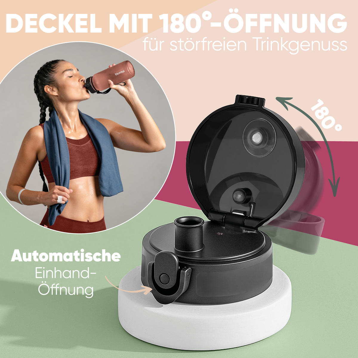 TRINKFLASCHE 0,5L - auslaufsichere - 1-Klick-Verschluss - BPA - freie - Mauve - Mauve, Kunststoff (0.5L) - Blumtal