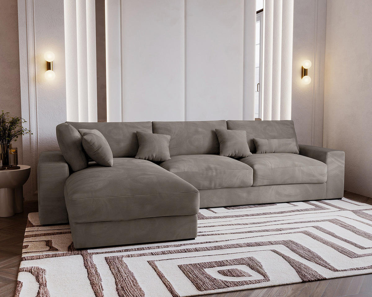 ECKSOFA mit Longchair - Schwarz/Braun, Kunststoff/Textil (340/205cm) - home24