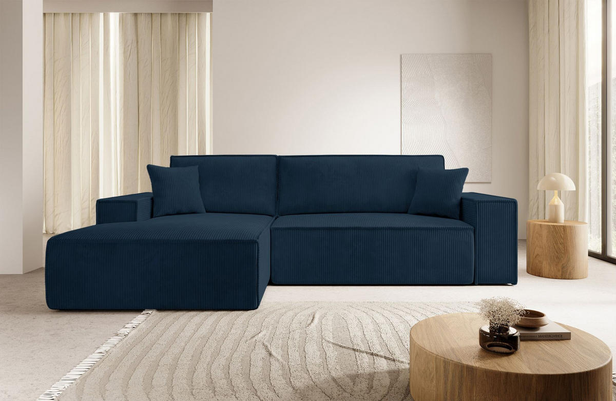 ECKSOFA Farese Dunkelblau mit Cordbezug, links - Schwarz/Dunkelblau, Kunststoff/Textil (267/167cm) - Selsey