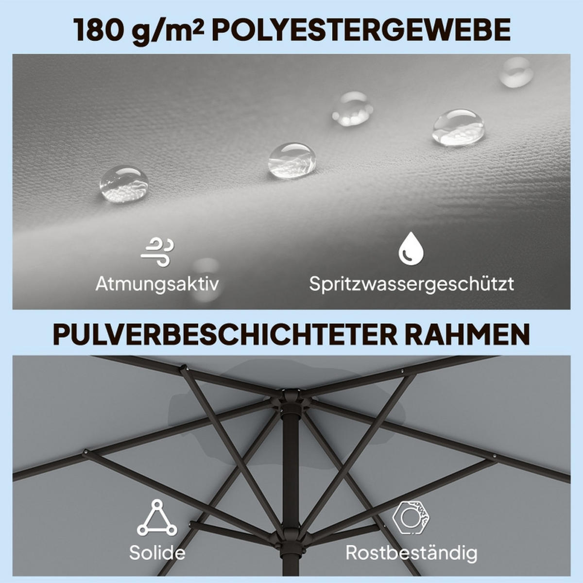 SONNENSCHIRM 3m Mit Kurbel und Neigefunktion - Grau, Textil (295/295cm) - Raelunyi