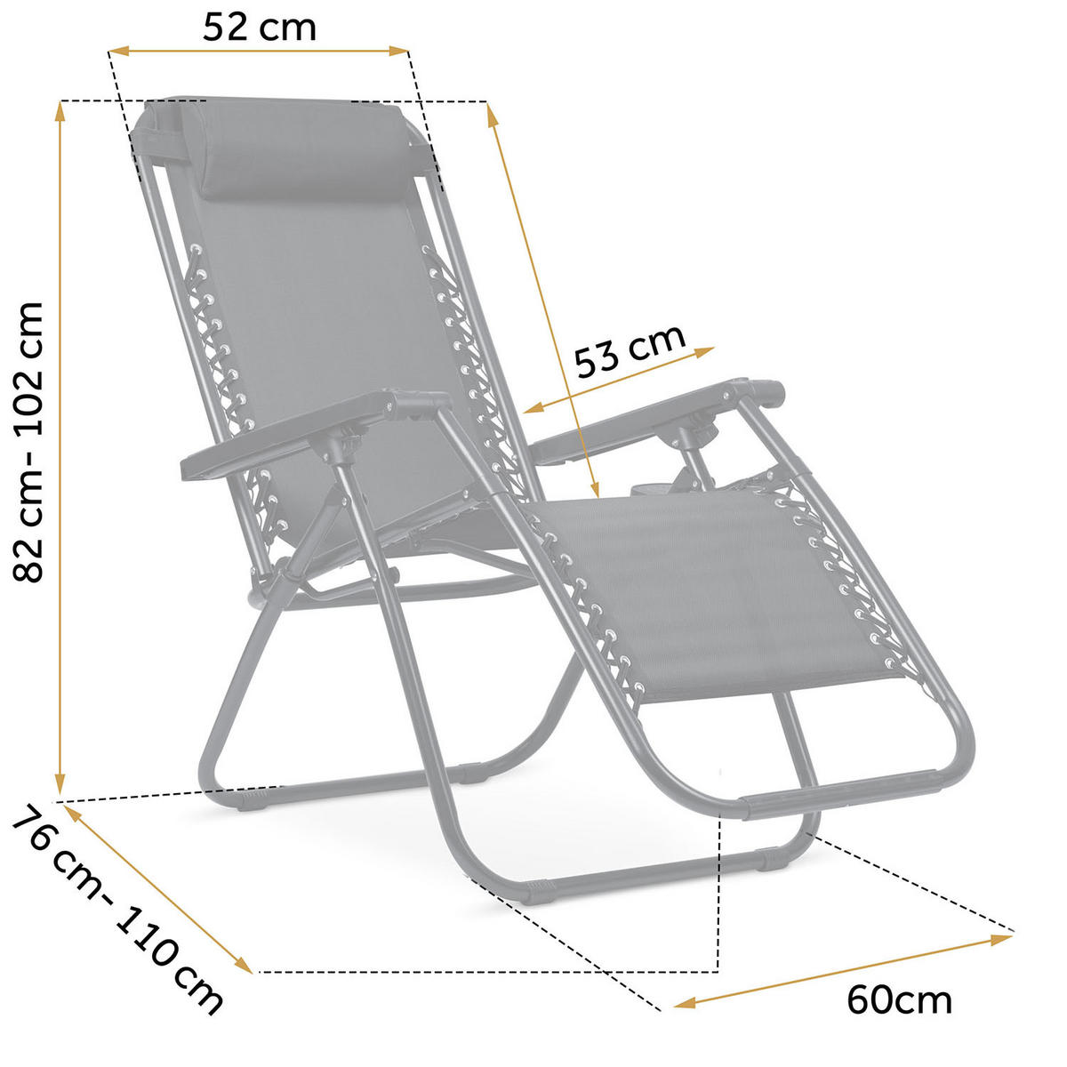 GARTEN-RELAXSESSEL Klappbarer mit Kissen, Schwarz - Schwarz, Metall (60/102/110cm)