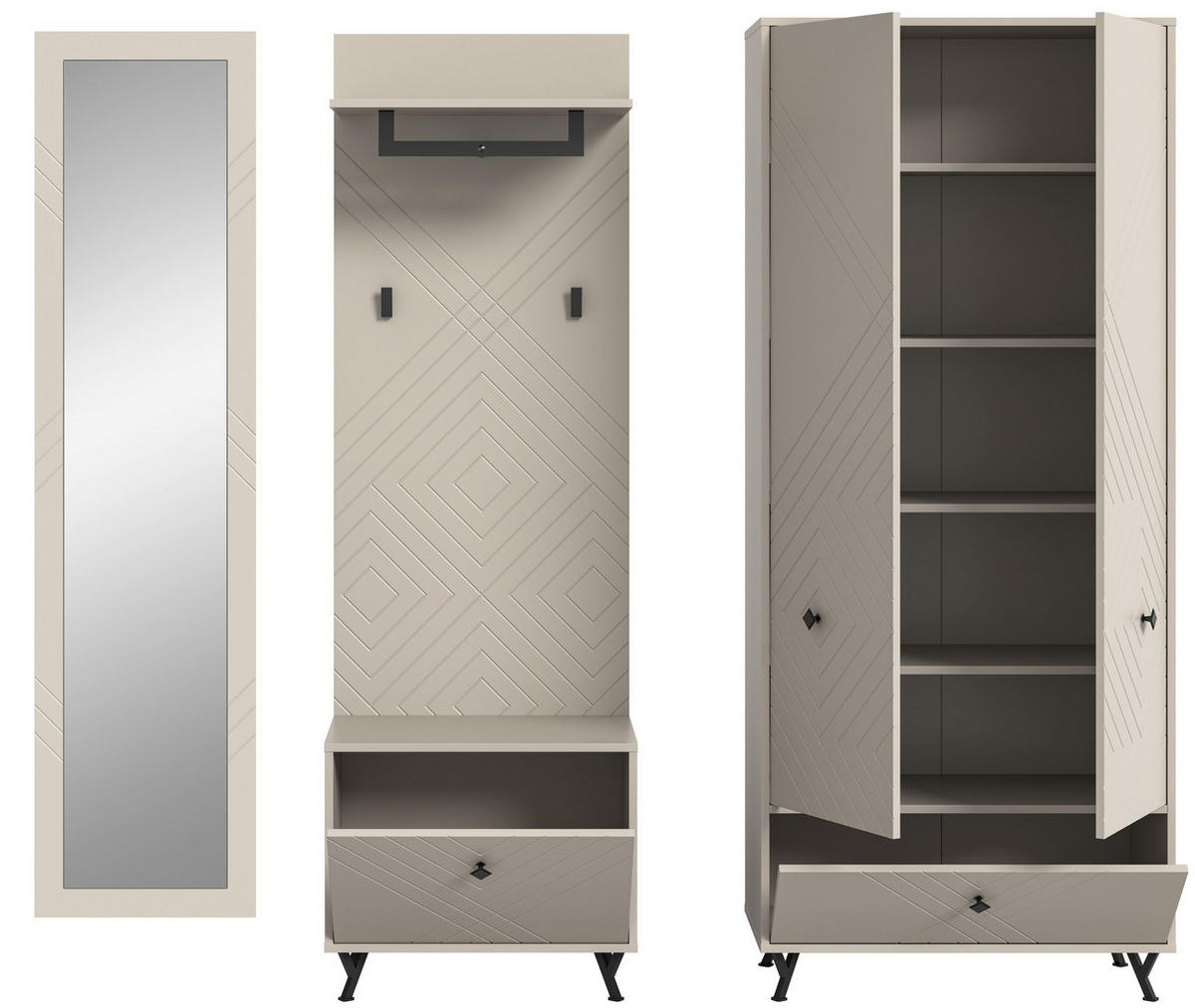GARDEROBEN-SET NOTES 4-tlg. (B/H/T: ca. 215/190/35 cm) in sandbeige/sandbeige matt - Sandfarben, Holzwerkstoff (215/190/35cm)