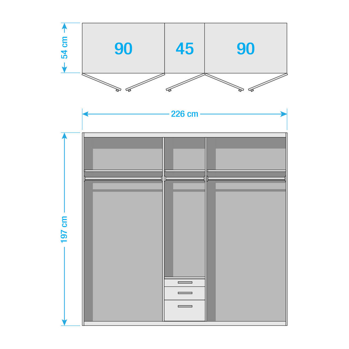 DREHTÜRENSCHRANK - Weiß, Holzwerkstoff (226/197/54cm) - home24
