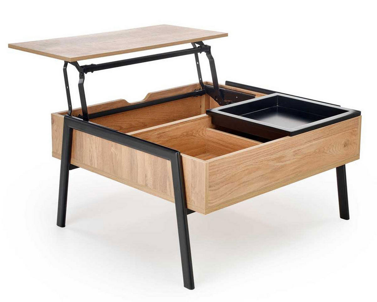COUCHTISCH Podium Eiche Natur schwarz 85 / 80 / 43-64cm - Eichefarben/Schwarz, Holz/Holzwerkstoff (80/85/43cm) - Feldmann-Wohnen